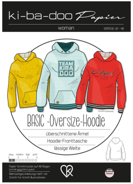 Papierschnittmuster Basic Oversize Hoodie Damen, ki-ba-doo